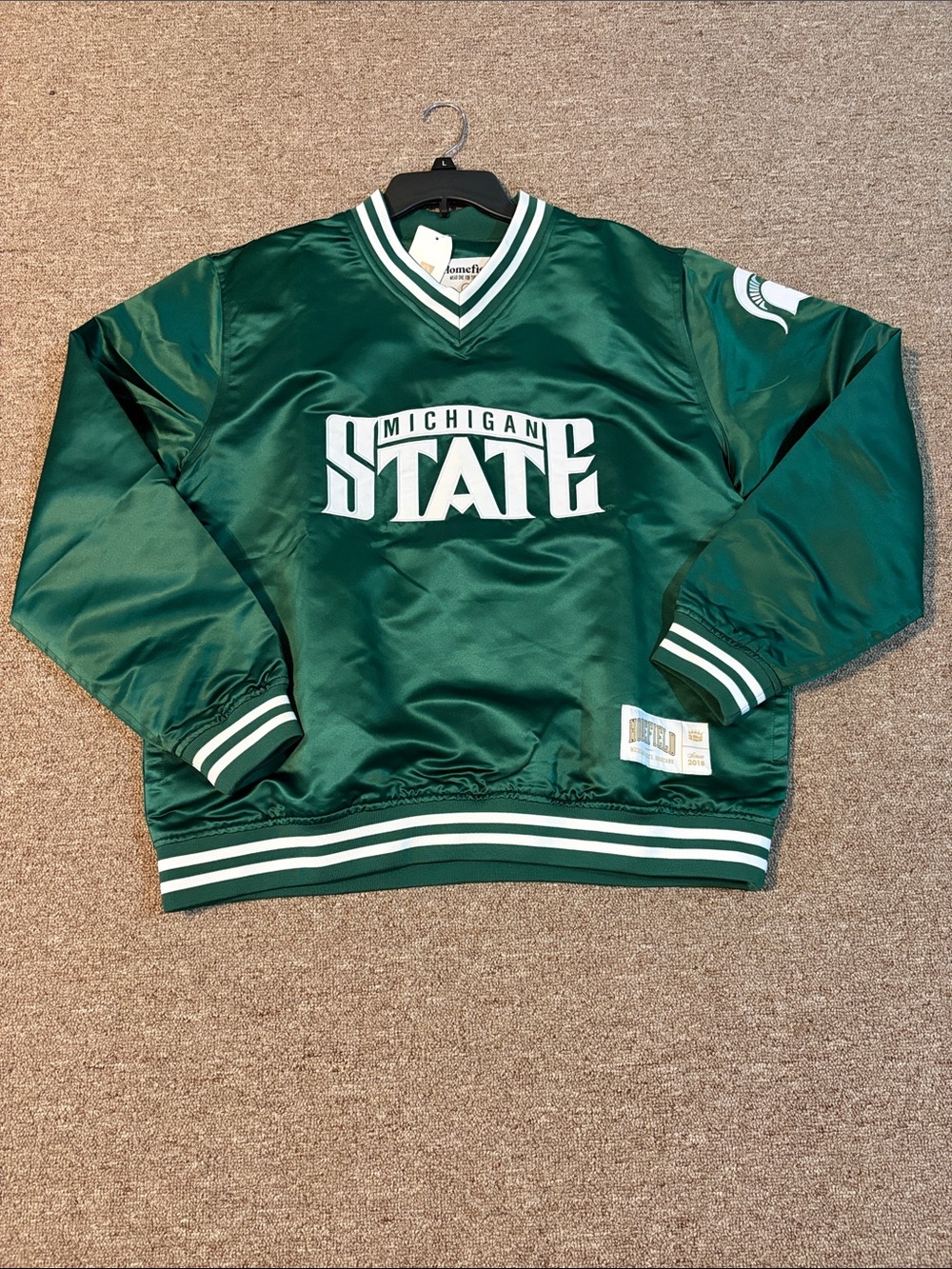 Homefield Green Michigan V-Neck Satin jacket/pullover windbreaker